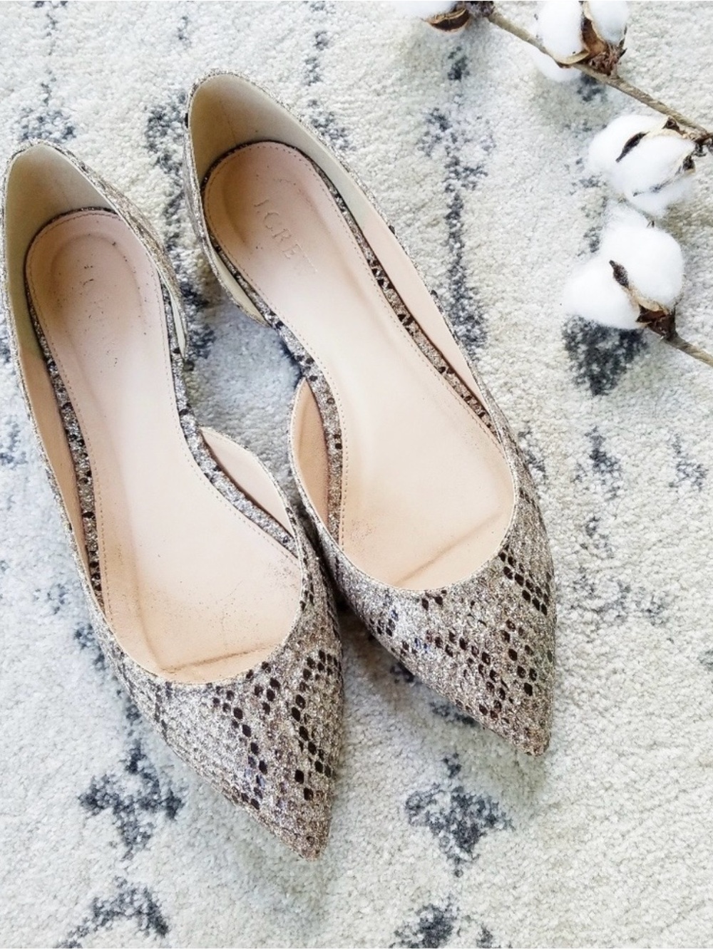 J.Crew Audrey Glitter Snakeskin d’Orsay Flats | Size 7.5 | Pointed Toe